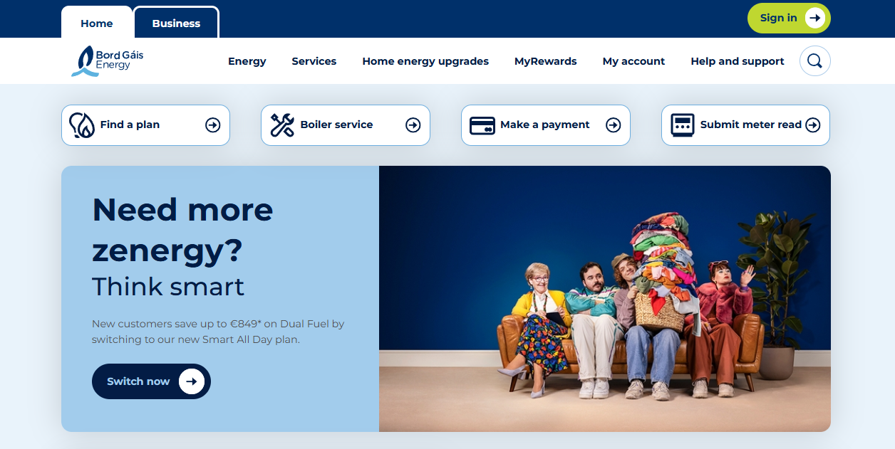 Bord Gais Eireann  website homepage