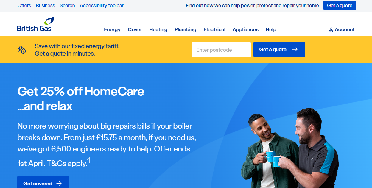 British Gas Trading Ltd website homepage