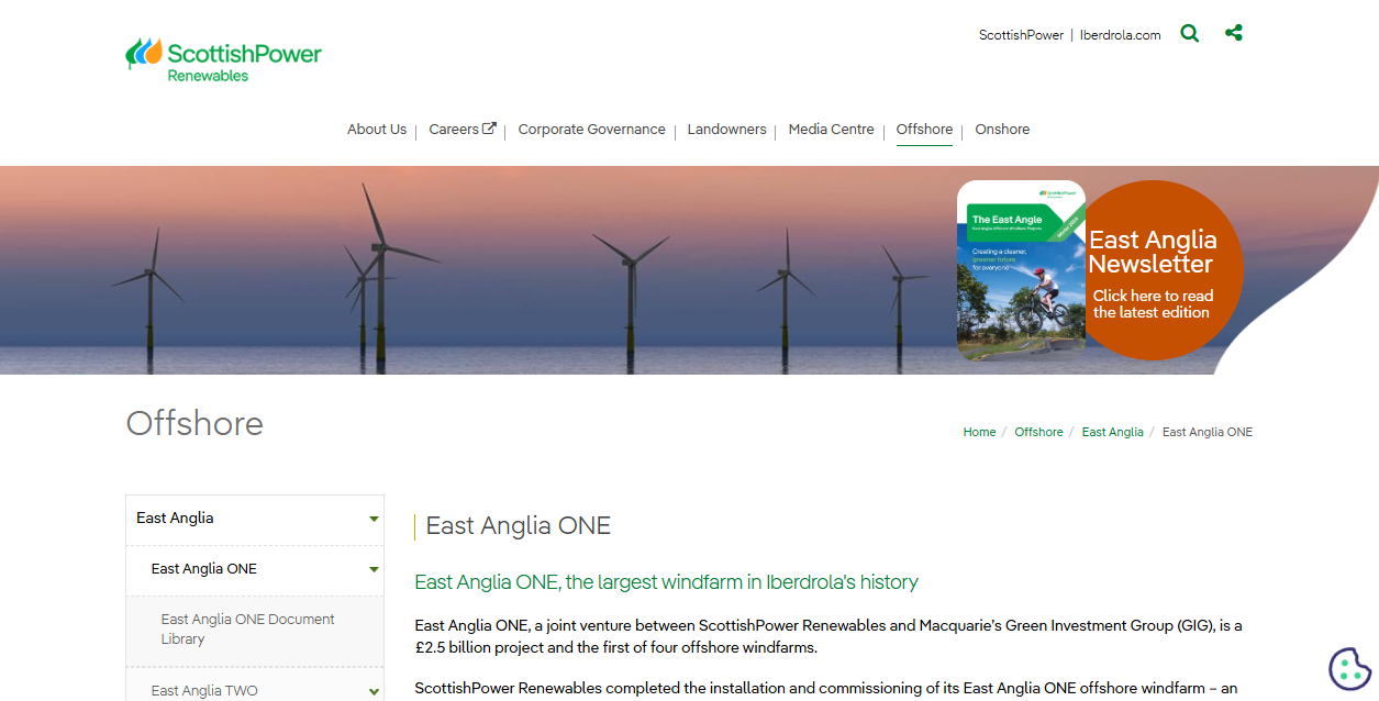 East Anglia Three Ltd website homepage
