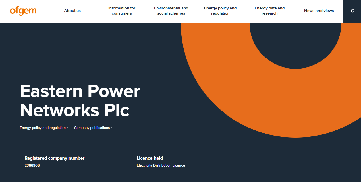 Eastern Power Networks Plc  website homepage