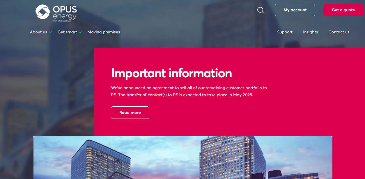 Opus Energy Ltd website homepage