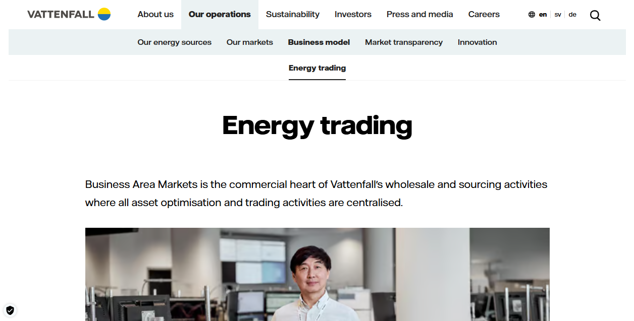 Vattenfall Energy Trading Gmbh website homepage